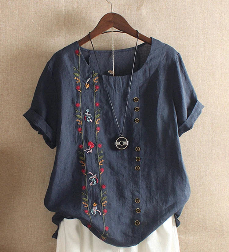 Broderet bluse med asymmetrisk knapdetalje – Boheme og afslappet stil