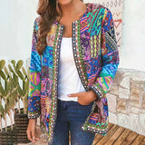 Farverig boheme cardigan til kvinder med patchwork mønster