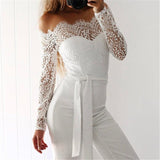 Off-Shoulder Jumpsuit med Blondeærmer og Vide Ben