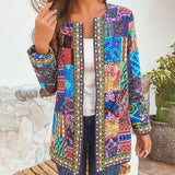 Farverig boheme cardigan til kvinder med patchwork mønster