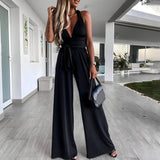 Jumpsuit med Dyb V-udskæring og Taljebånd