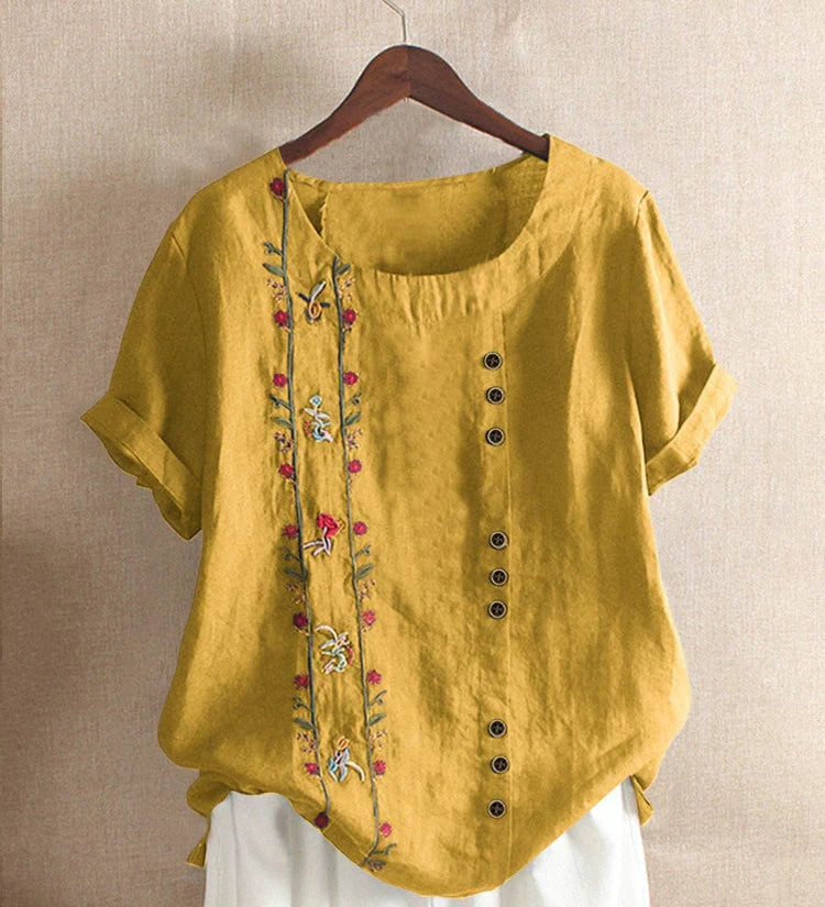 Broderet bluse med asymmetrisk knapdetalje – Boheme og afslappet stil