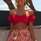 Off-Shoulder Crop Top med Pufærmer
