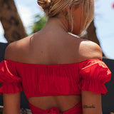 Off-Shoulder Crop Top med Pufærmer