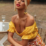 Off-Shoulder Crop Top med Pufærmer