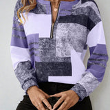 Patchwork Bluse med Lynlås – Moderne og Komfortabel Hverdagsstil