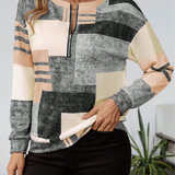 Patchwork Bluse med Lynlås – Moderne og Komfortabel Hverdagsstil