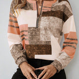 Patchwork Bluse med Lynlås – Moderne og Komfortabel Hverdagsstil