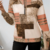 Patchwork Bluse med Lynlås – Moderne og Komfortabel Hverdagsstil