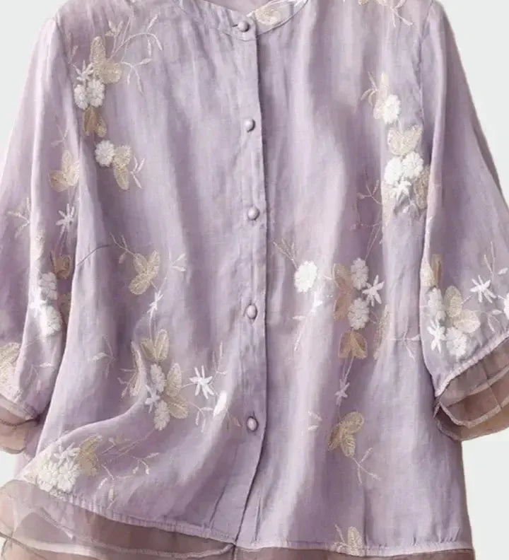 Let Skjortebluse med Struktur og Løs Pasform – Afslappet Feminin Elegance