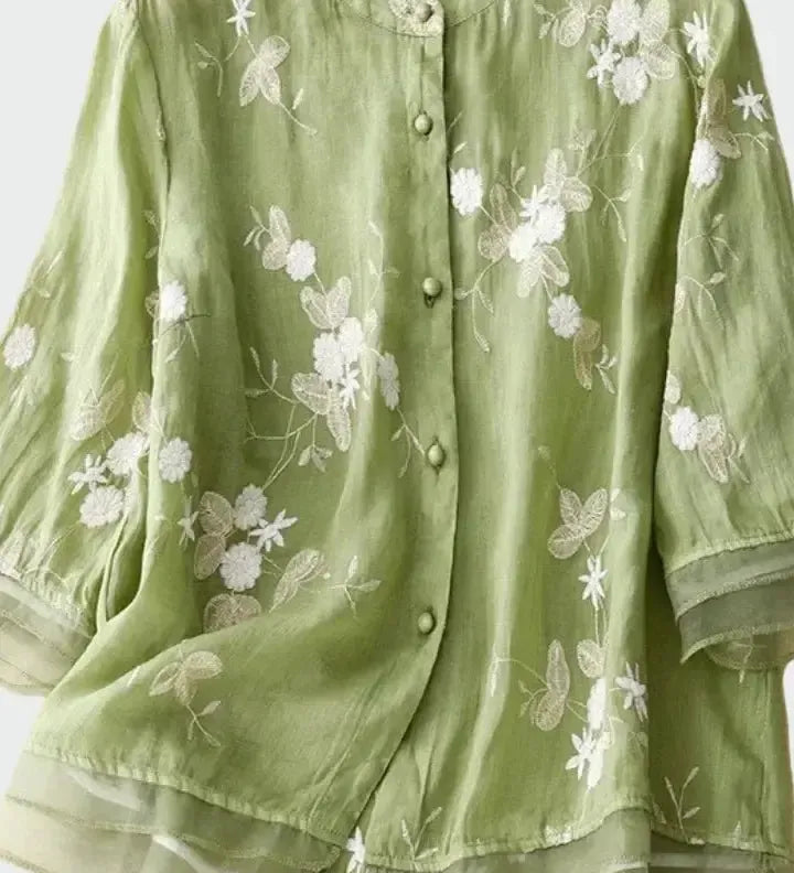 Let Skjortebluse med Struktur og Løs Pasform – Afslappet Feminin Elegance
