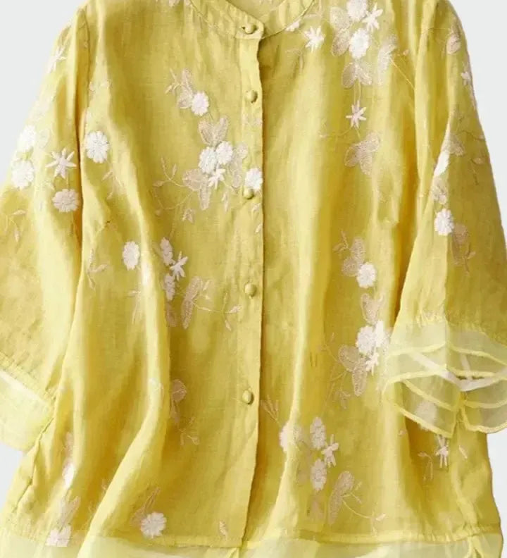 Let Skjortebluse med Struktur og Løs Pasform – Afslappet Feminin Elegance