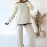 Dame strik loungewear sæt – blød sweater og bukser