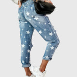 Højtaljede Jeans med Stjerneprint – Casual Denim med Rå Detaljer