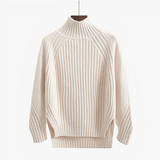 Ribstrikket Sweater med Høj Hals