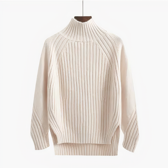 Ribstrikket Sweater med Høj Hals