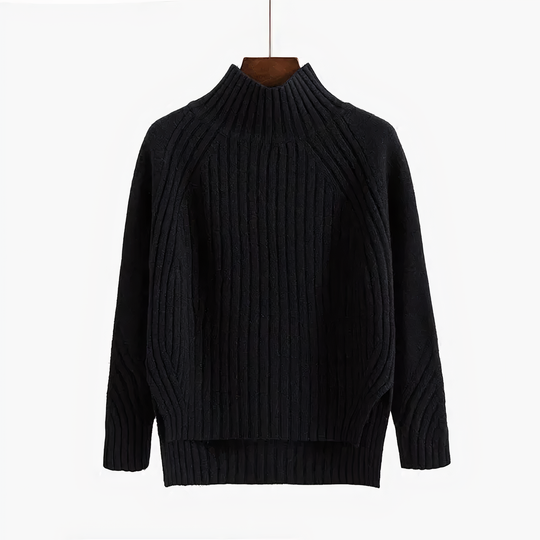 Ribstrikket Sweater med Høj Hals