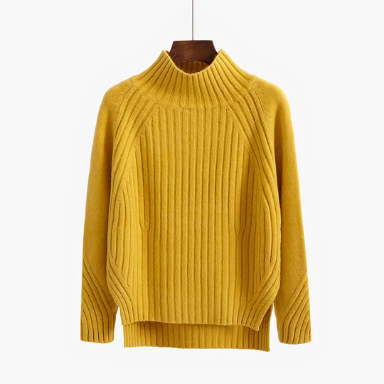 Ribstrikket Sweater med Høj Hals