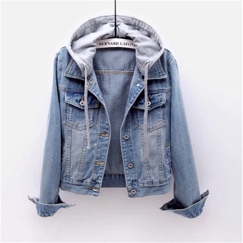 Denimjakke med Hætte og Afslappet Casual Stil