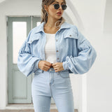 Kort Denimjakke til Kvinder – Trendy Cropped Jakke med Løstsiddende Pasform