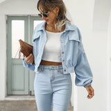 Kort Denimjakke til Kvinder – Trendy Cropped Jakke med Løstsiddende Pasform