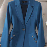 Figursyet Blazer med Guldknapper og Klassisk Elegant Stil