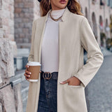 Klassisk Lang Frakke med Åben Front – Elegant og Tidløs Stil
