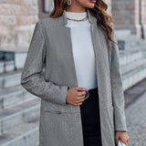 Klassisk Lang Frakke med Åben Front – Elegant og Tidløs Stil
