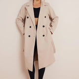 Lang klassisk damefrakke – elegant frakke med dobbeltradet design