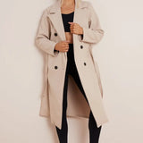 Lang klassisk damefrakke – elegant frakke med dobbeltradet design