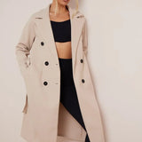 Lang klassisk damefrakke – elegant frakke med dobbeltradet design