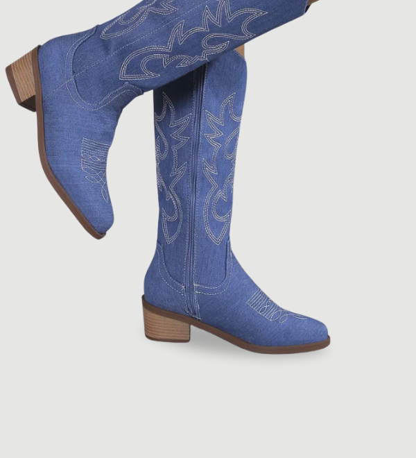 Klassiske cowboystøvler i denim med broderi