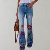 Jeans med Blomstret Print og Flare – Unikt Denimlook med Stil