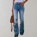 Jeans med Blomstret Print og Flare – Unikt Denimlook med Stil