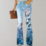 Jeans med Blomstret Print og Flare – Unikt Denimlook med Stil