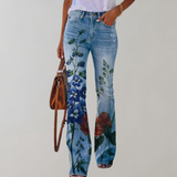 Jeans med Blomstret Print og Flare – Unikt Denimlook med Stil