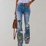 Jeans med Blomstret Print og Flare – Unikt Denimlook med Stil