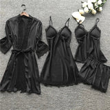 Elegant satin nattøjssæt med kimono, top og bukser