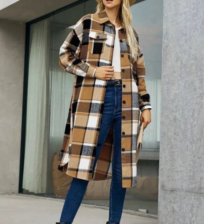 Lang Ternet Frakke med Revers – Klassisk Stil og Elegant Silhuet
