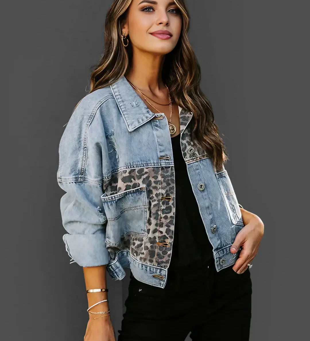 Denimjakke med Patchwork Detaljer