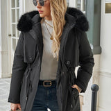 Vinterjakke med Hætte og Faux Fur – Elegant Varme til Hverdagen
