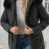 Vinterjakke med Hætte og Faux Fur – Elegant Varme til Hverdagen