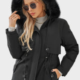 Vinterjakke med Hætte og Faux Fur – Elegant Varme til Hverdagen