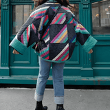 Oversized Strikjakke med Geometrisk Mønster
