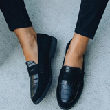 Elegant Croco Mønstrede Læderloafers til Kvinder