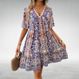 Boho Kjole med Paisley Print og V-Hals