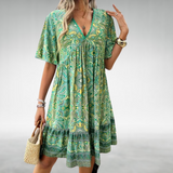 Boho Kjole med Paisley Print og V-Hals