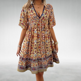 Boho Kjole med Paisley Print og V-Hals