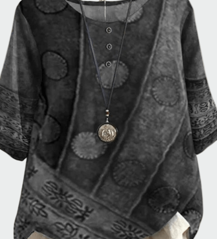Bluse med kunstnerisk patchwork-look og afslappet pasform – boheme stil med personlighed