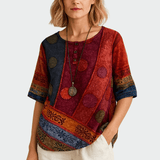 Bluse med kunstnerisk patchwork-look og afslappet pasform – boheme stil med personlighed